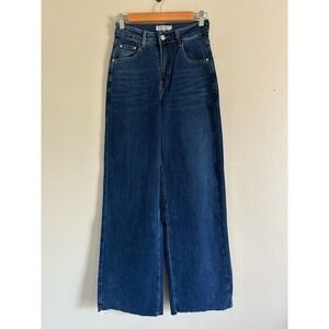 NWT Voguish Wide Leg‎ Dark Wash Raw Hem Jeans Size Small